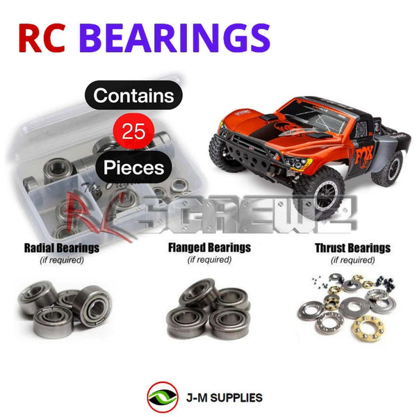 Representative image of an RCScrewZ metal-shielded bearing kit for Traxxas Slash 2WD VXL-3S 1/10 SCT (58376-74); exact bearing sizes and quantities vary by RC model.