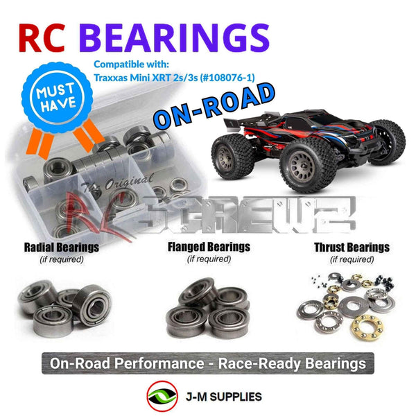 Representative image of an RCScrewZ metal-shielded bearing kit for Traxxas Mini XRT VXL-3S 4WD Monster Truck (108076-1); exact bearing sizes and quantities vary by RC model.