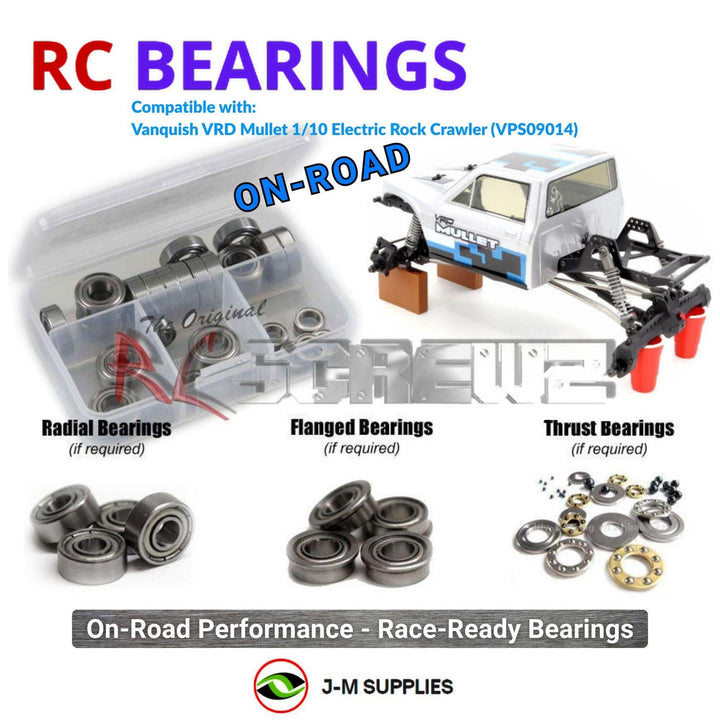 Representative image of an RCScrewZ metal-shielded bearing kit for Vanquish VRD Mullet Kit 1/10 Comp Crawler (VPS09014); exact bearing sizes and quantities vary by RC model.