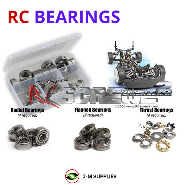 Representative image of an RCScrewZ metal-shielded bearing kit for XRAY T1 EVO2 1/10th #300002; exact bearing sizes and quantities vary by RC model.