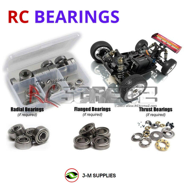 Representative image of an RCScrewZ metal-shielded bearing kit for Team XRAY 808e 1/8th #350150; exact bearing sizes and quantities vary by RC model.