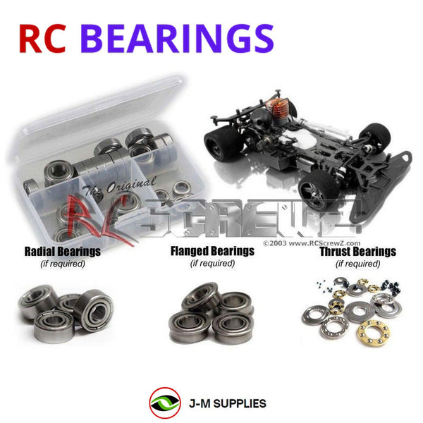 Representative image of an RCScrewZ metal-shielded bearing kit for XRAY RX8 1/8 Onroad #340000; exact bearing sizes and quantities vary by RC model.