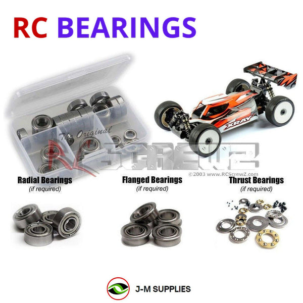 Representative image of an RCScrewZ metal-shielded bearing kit for XRAY XB8e 2020 1/8th #350157; exact bearing sizes and quantities vary by RC model.