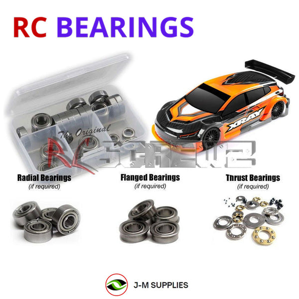 Representative image of an RCScrewZ metal-shielded bearing kit for Team XRAY X4F 2024 FWD 1/10th (#300203) RC Car Model; exact bearing sizes and quantities vary by RC model.