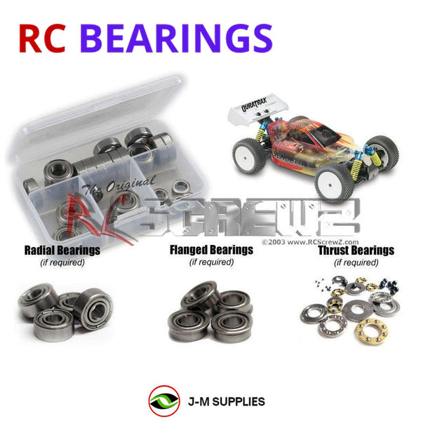 Representative image of an RCScrewZ metal-shielded bearing kit for Duratrax Vendetta 1/18th RTR Buggy; exact bearing sizes and quantities vary by RC model.