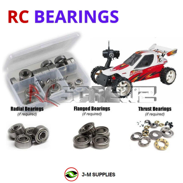 Representative image of an RCScrewZ metal-shielded bearing kit for Duratrax Firehammer RTR 1/5th Buggy; exact bearing sizes and quantities vary by RC model.