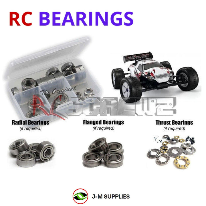 Representative image of an RCScrewZ metal-shielded bearing kit for Kyosho Inferno ST US Sports 1/8 Nitro Truggy (#31354); exact bearing sizes and quantities vary by RC model.