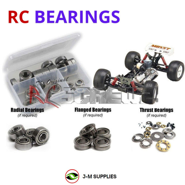 Representative image of an RCScrewZ metal-shielded bearing kit for Mugen Seiki MBX5-T / MBX5-T Prospec 1/8th Gas 4WD Truggy; exact bearing sizes and quantities vary by RC model.