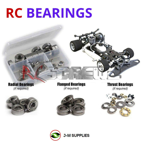 Representative image of an RCScrewZ metal-shielded bearing kit for Mugen Seiki MRX6 1/8 Onroad 4WD Nitro Race Car (#H2006); exact bearing sizes and quantities vary by RC model.