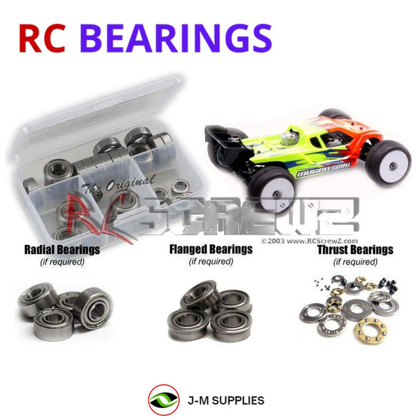 Representative image of an RCScrewZ metal-shielded bearing kit for Mugen Seiki MBX8T Nitro 1/8 #E2023; exact bearing sizes and quantities vary by RC model.