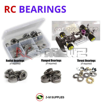 Representative image of an RCScrewZ metal-shielded bearing kit for Serpent Impact M2 4WD 1/10 Nitro Car (#808060); exact bearing sizes and quantities vary by RC model.