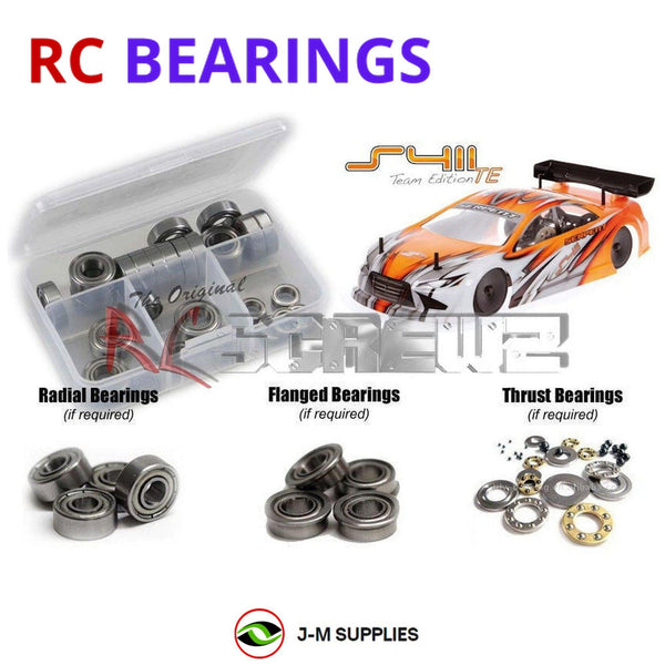 Representative image of an RCScrewZ metal-shielded bearing kit for Serpent S411 Team Ed. 1/10th Electric (#400012); exact bearing sizes and quantities vary by RC model.