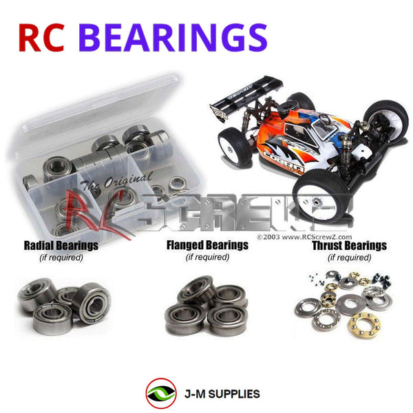 Representative image of an RCScrewZ metal-shielded bearing kit for Serpent SRX8 Pro/RTR 1/8th #600017; exact bearing sizes and quantities vary by RC model.