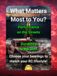 Infographic: 'What Matters Most to You? Performance on the Streets or Durability in the Dirt?' – Guides on selecting bearings to match your RC lifestyle, highlighting the importance of choosing based on whether your focus is speed on paved roads or resilience in off-road conditions - tra101b
