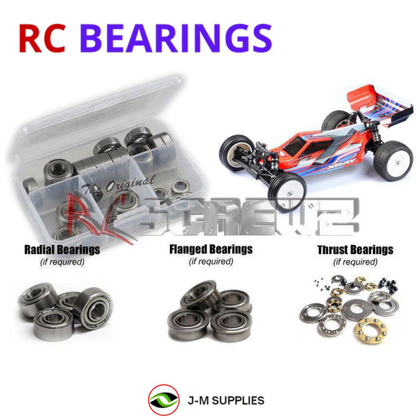Representative image of an RCScrewZ metal-shielded bearing kit for Team XRAY XB2 2024 Carpet/Dirt 1/10 2WD (#320015 / #320016); exact bearing sizes and quantities vary by RC model.