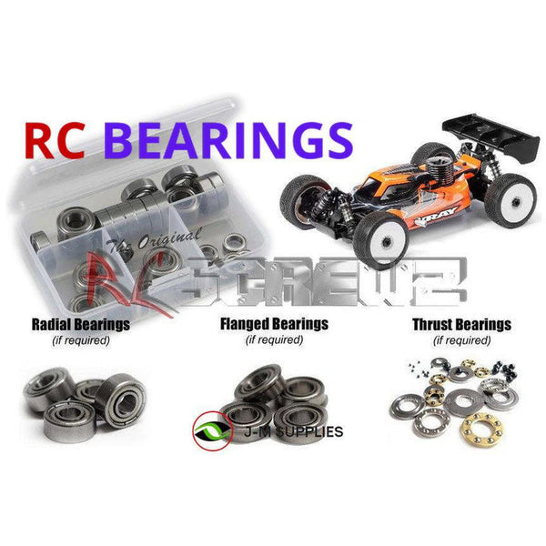 Representative image of an RCScrewZ metal-shielded bearing kit for Team XRAY XB8 2024 1/8th Nitro Buggy (#350019); exact bearing sizes and quantities vary by RC model.