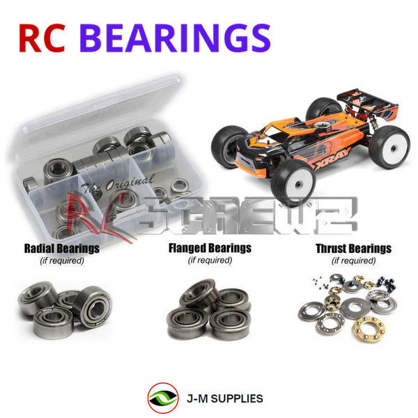 Representative image of an RCScrewZ metal-shielded bearing kit for Team XRAY XT8 2024 Nitro 1/8th Racing Truggy (#350206); exact bearing sizes and quantities vary by RC model.