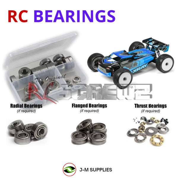 Representative image of an RCScrewZ metal-shielded bearing kit for Team XRAY XT8e 2024 1/8 Racing Truggy (#350302); exact bearing sizes and quantities vary by RC model.