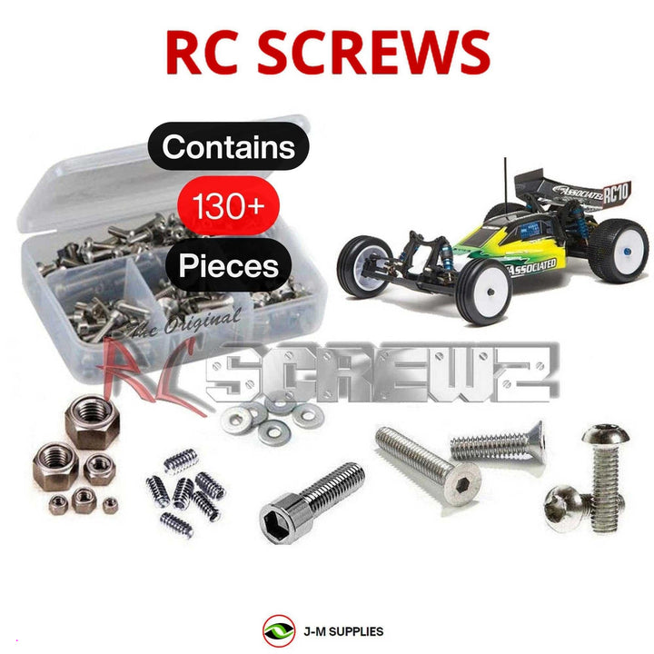 Representative image of an RCScrewZ stainless steel metric conversion screw kit for Team Associated RC10B4 B4.1 1/10 Electric Buggy (9034, 9038); exact kit contents vary by RC model.