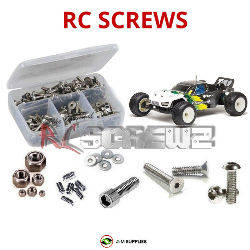 Representative image of an RCScrewZ stainless steel metric conversion screw kit for Team Associated RC10T4 1/10 2WD Truck (7021, 7036); exact kit contents vary by RC model.