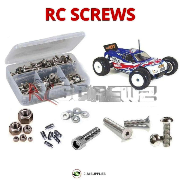 Representative image of an RCScrewZ stainless steel metric conversion screw kit for Team Associated RC18T 1/18 4WD Mini Truck (20100, 20102); exact kit contents vary by RC model.