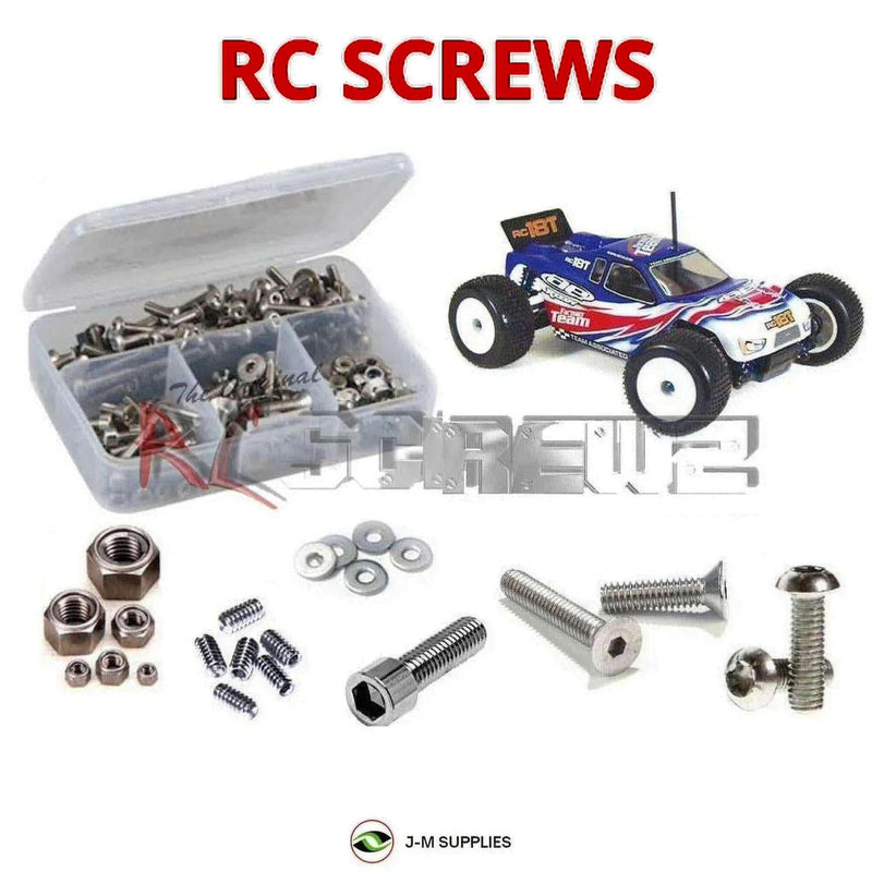 Representative image of an RCScrewZ stainless steel metric conversion screw kit for Team Associated RC18T 1/18 4WD Mini Truck (20100, 20102); exact kit contents vary by RC model.