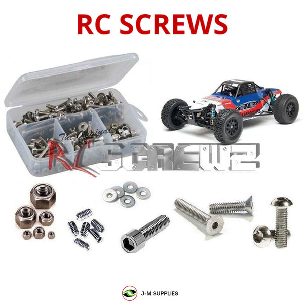 Representative image of an RCScrewZ stainless steel metric conversion screw kit for Team Associated SC10B RS RTR 1/10 2WD Buggy (9050); exact kit contents vary by RC model.