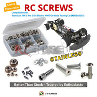 Representative image of an RCScrewZ stainless steel metric conversion screw kit for Team Losi JRX-S Pro 1/10 Electric 4WD Touring Car (LOSA0255); exact kit contents vary by RC model.