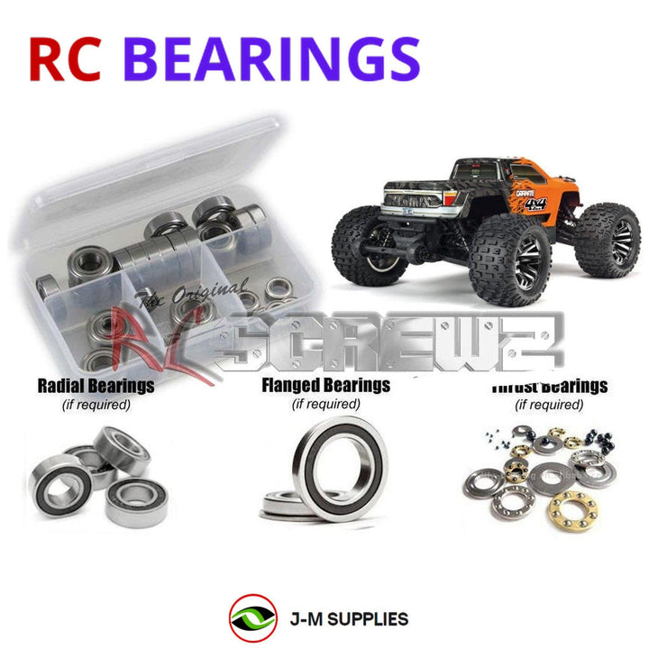 Representative image of an RCScrewZ rubber-sealed bearing kit for ARRMA GRANITE 3S BLX 1/10 Electric 4WD MT (ARA102720); exact bearing sizes and quantities vary by RC model.
