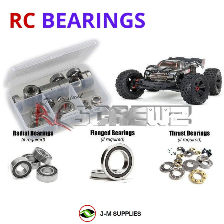 Representative image of an RCScrewZ rubber-sealed bearing kit for ARRMA KRATON 8S EXB 1/5 Electric 4WD MT Roller (ARA5208); exact bearing sizes and quantities vary by RC model.