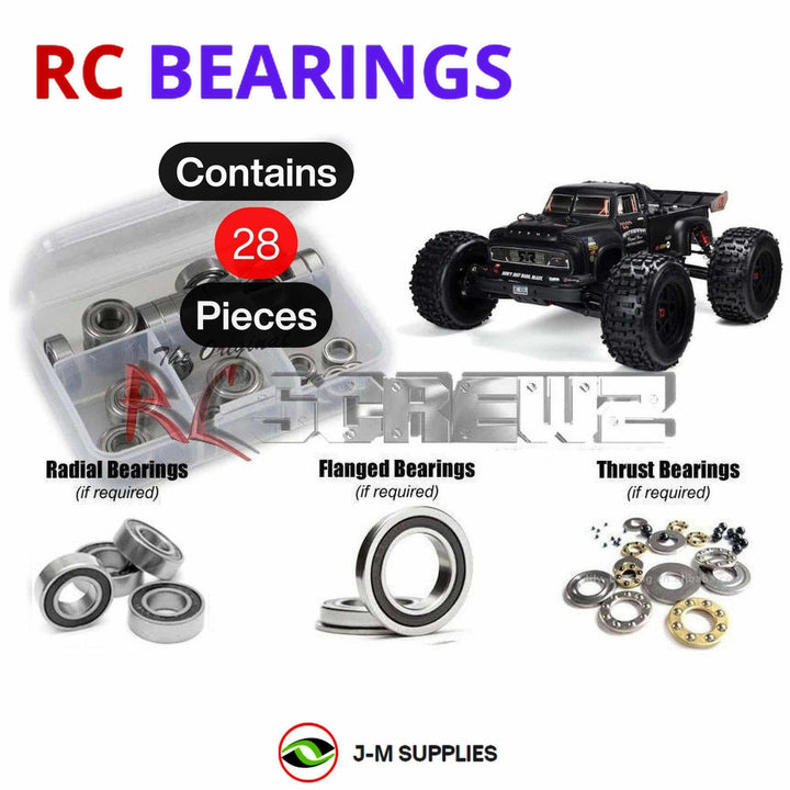 Representative image of an RCScrewZ rubber-sealed bearing kit for ARRMA NOTORIOUS 6S BLX V5 1/8 Electric 4WD Stunt (ARA8611V5); exact bearing sizes and quantities vary by RC model.
