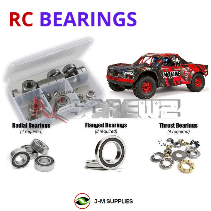 Representative image of an RCScrewZ rubber-sealed bearing kit for ARRMA MOJAVE 6S BLX V2 1/7 4WD Desert Truck (ARA7604V2); exact bearing sizes and quantities vary by RC model.