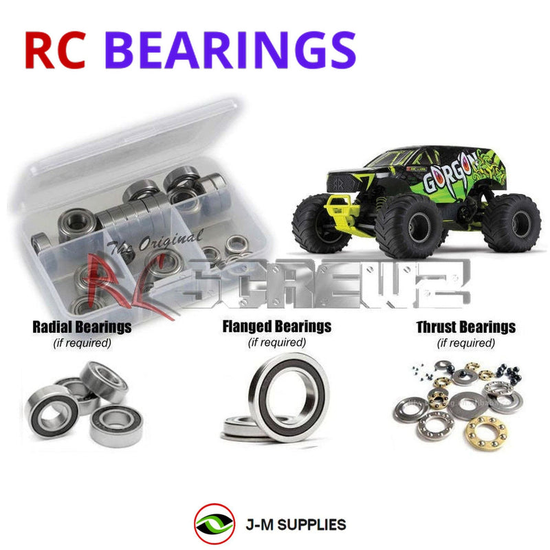 Representative image of an RCScrewZ rubber-sealed bearing kit for ARRMA GORGON MEGA 550 1/10 2WD MT (ARA3230); exact bearing sizes and quantities vary by RC model.