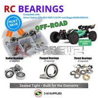 Representative image of an RCScrewZ rubber-sealed bearing kit for ARRMA TYPHON 223S BLX 1/8 4WD Buggy (ARA4306V4); exact bearing sizes and quantities vary by RC model.