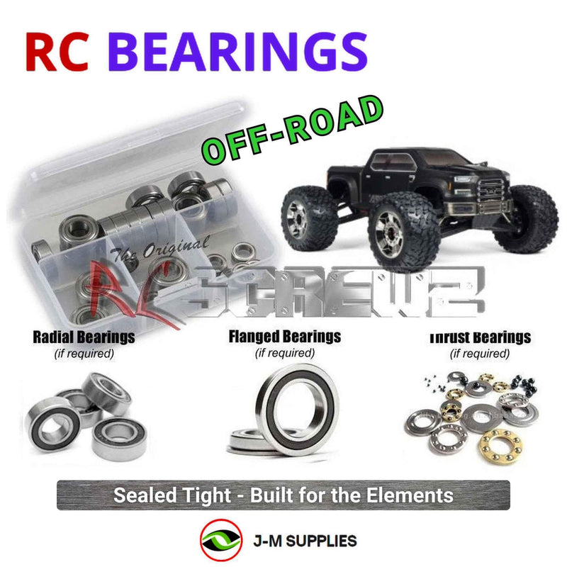 Representative image of an RCScrewZ rubber-sealed bearing kit for ARRMA Nero Big Rock 6S BLX 1/8 4WD MT (ARA106017); exact bearing sizes and quantities vary by RC model.