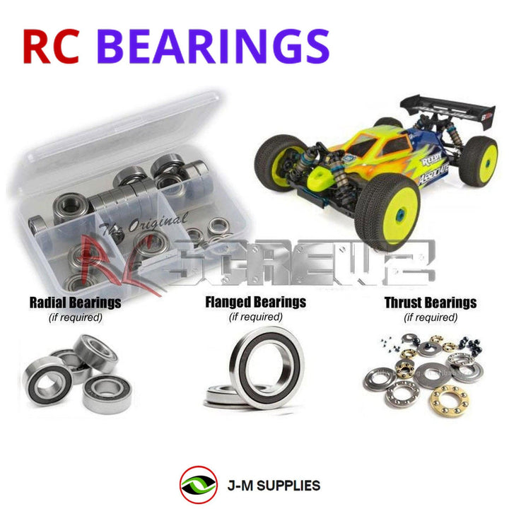 Representative image of an RCScrewZ rubber-sealed bearing kit for Team Associated RC8B3.2e 1/8 Electric 4WD Buggy (80940); exact bearing sizes and quantities vary by RC model.