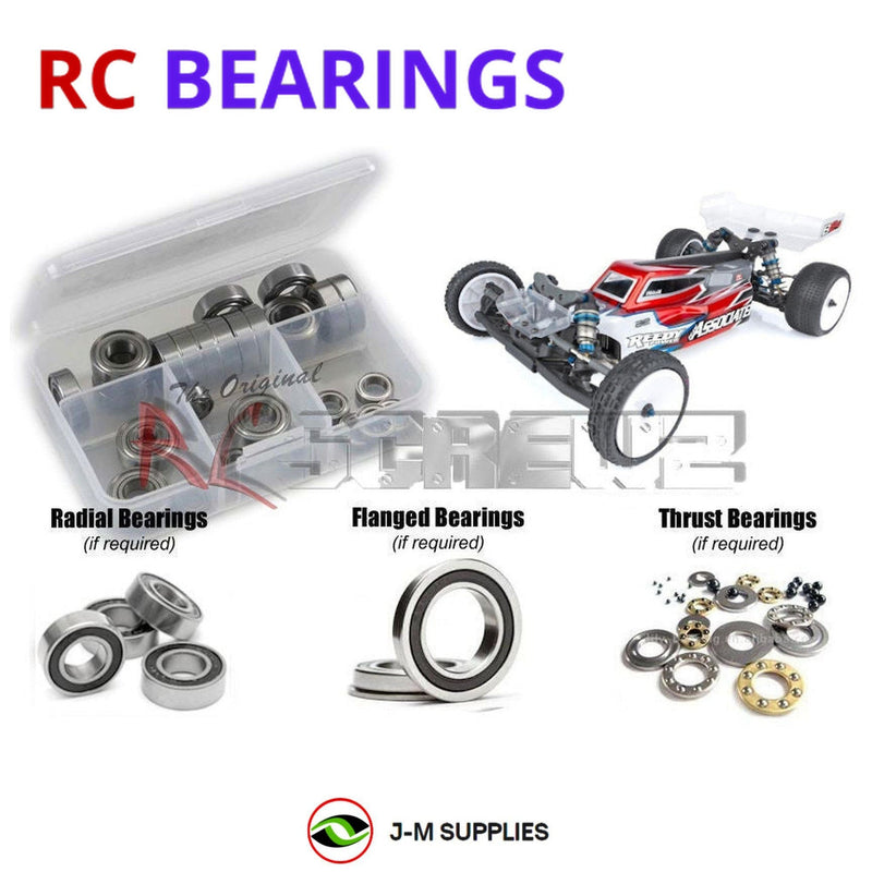 Representative image of an RCScrewZ rubber-sealed bearing kit for Team Associated RC10B6.4 1/10 Carpet/Turf Buggy (90034); exact bearing sizes and quantities vary by RC model.