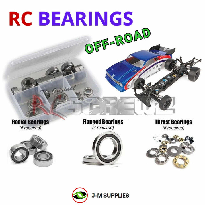 Representative image of an RCScrewZ rubber-sealed bearing kit for Team Associated DR10M 1/10 2WD Mid-Motor No-Prep Drag Car (70029); exact bearing sizes and quantities vary by RC model.
