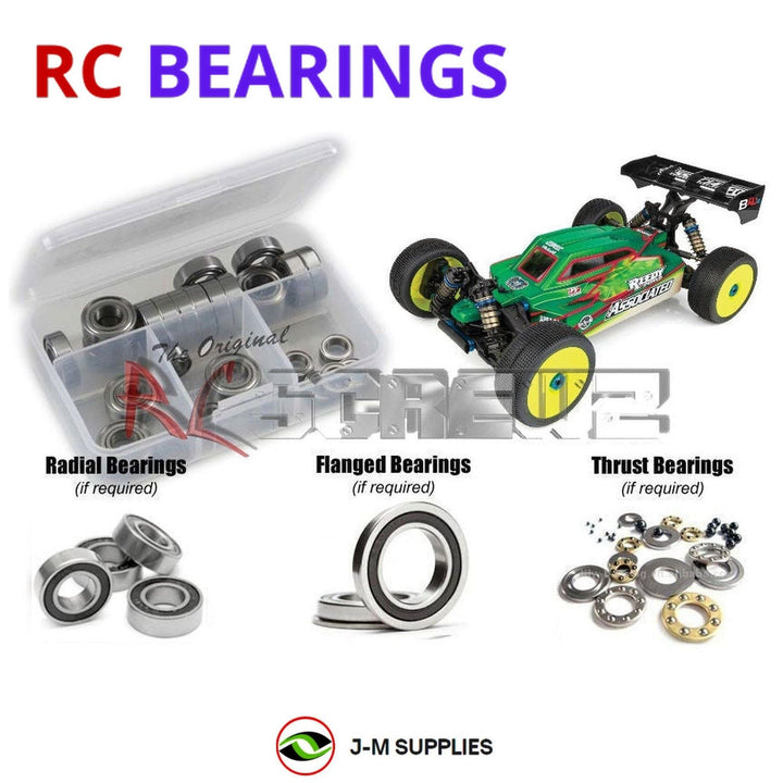 Representative image of an RCScrewZ rubber-sealed bearing kit for Team Associated RC8B4.1e 1/8 Electric 4WD Buggy (80950); exact bearing sizes and quantities vary by RC model.