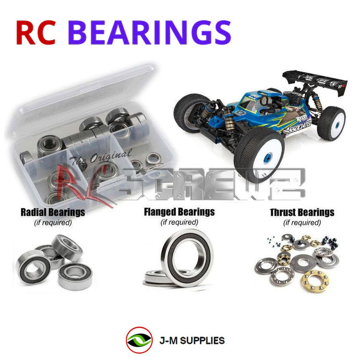 Representative image of an RCScrewZ rubber-sealed bearing kit for Team Associated RC8B4.1 1/8 Nitro 4WD Buggy (80949, ASC80949); exact bearing sizes and quantities vary by RC model.