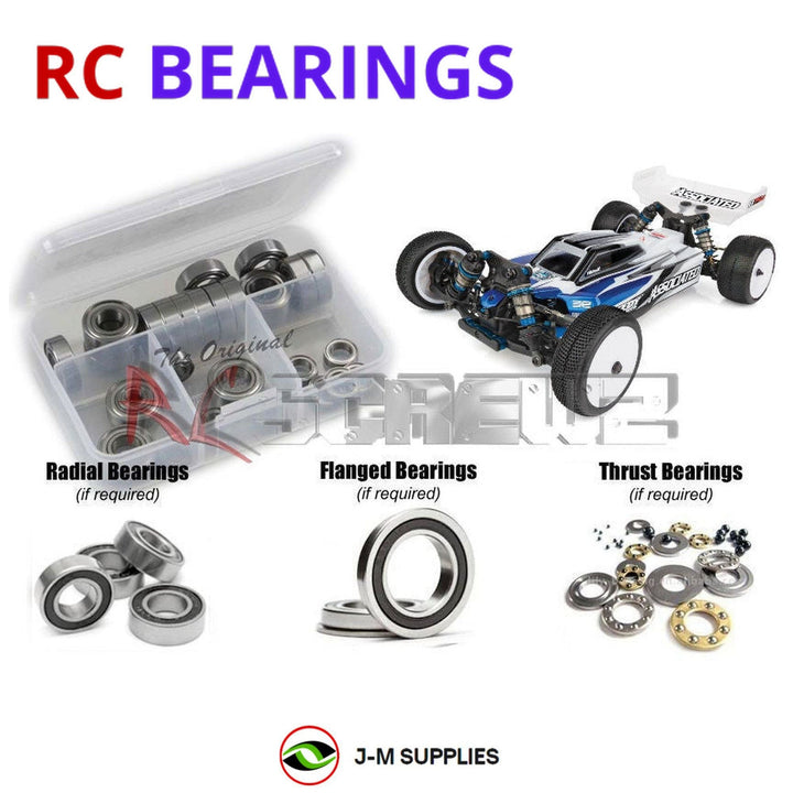 Representative image of an RCScrewZ rubber-sealed bearing kit for Team Associated RC10B74.2 CE 1/10 4WD Buggy (90044, ASC90044); exact bearing sizes and quantities vary by RC model.
