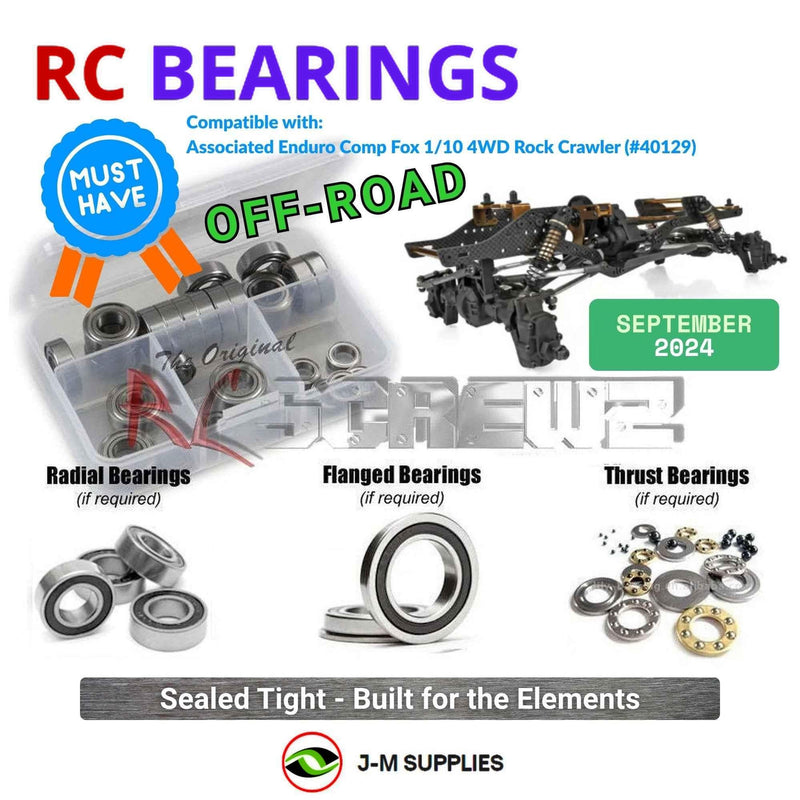 Representative image of an RCScrewZ rubber-sealed bearing kit for Team Associated Enduro Comp Fox 1/10 Crawler (40129, ASC40129); exact bearing sizes and quantities vary by RC model.