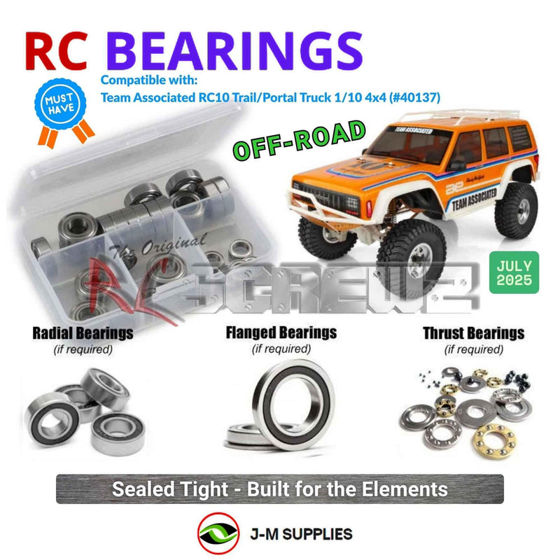 Representative image of an RCScrewZ rubber-sealed bearing kit for Team Associated RC10 Trail Portal 1/10 (40137, ASC40137); exact bearing sizes and quantities vary by RC model.