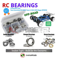 Representative image of an RCScrewZ rubber-sealed bearing kit for Team Associated RC10B84 1/10 4WD Buggy (90050, ASC90050); exact bearing sizes and quantities vary by RC model.