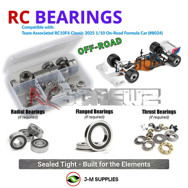 RCScrewZ Rubber Shielded Bearing Kit asc164r for Team Associated RC10F6 Classic 2025 Kit 1/10 Electric 2WD On-Road Formula F1 Car (#8024, #ASC8024) | SET