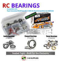 Representative image of an RCScrewZ rubber-sealed bearing kit for Team Associated RC28 1/28 2WD Micro Car (20165, ASC20165); exact bearing sizes and quantities vary by RC model.