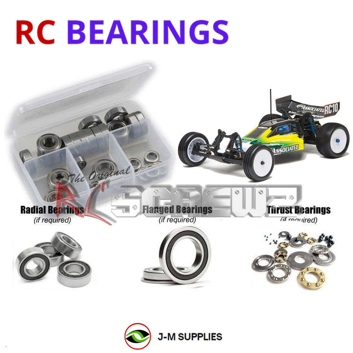 Representative image of an RCScrewZ rubber-sealed bearing kit for Team Associated RC10B4 B4.1 1/10 Electric Buggy (9034, 9038); exact bearing sizes and quantities vary by RC model.