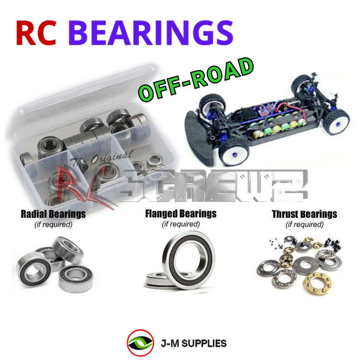 Representative image of an RCScrewZ rubber-sealed bearing kit for Team Associated RC10TC4 1/10 4WD TC (30100, 30110); exact bearing sizes and quantities vary by RC model.