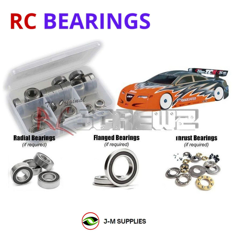 Representative image of an RCScrewZ rubber-sealed bearing kit for Team Associated TC5 RC10TC5 1/10 Electric 4WD Touring Car (30103); exact bearing sizes and quantities vary by RC model.