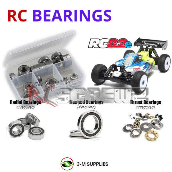 Representative image of an RCScrewZ rubber-sealed bearing kit for Team Associated RC8.2e 1/8 Electric 4WD Buggy (80907); exact bearing sizes and quantities vary by RC model.